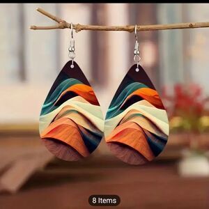 Wooden swirl Teardrop earrings dangle New 